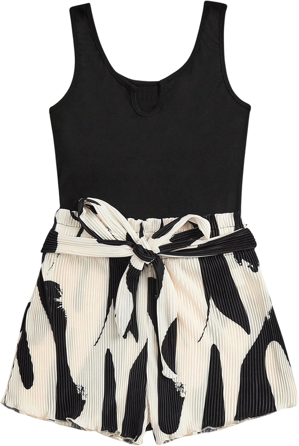 SOLY HUX Women's Summer Sleeveless Belted Tank Romper Short Jumpsuit