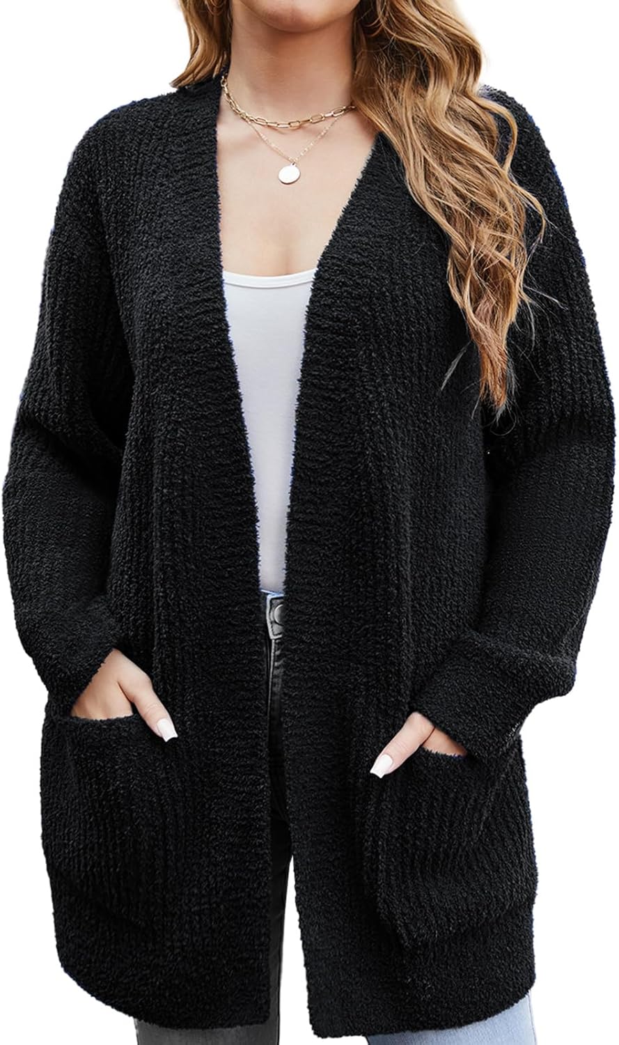 Snuggle Sac Cardigan Sweaters for Women with Pocket Trendy Casual Long Sleeve Tops Open Front Fall Winter Coats