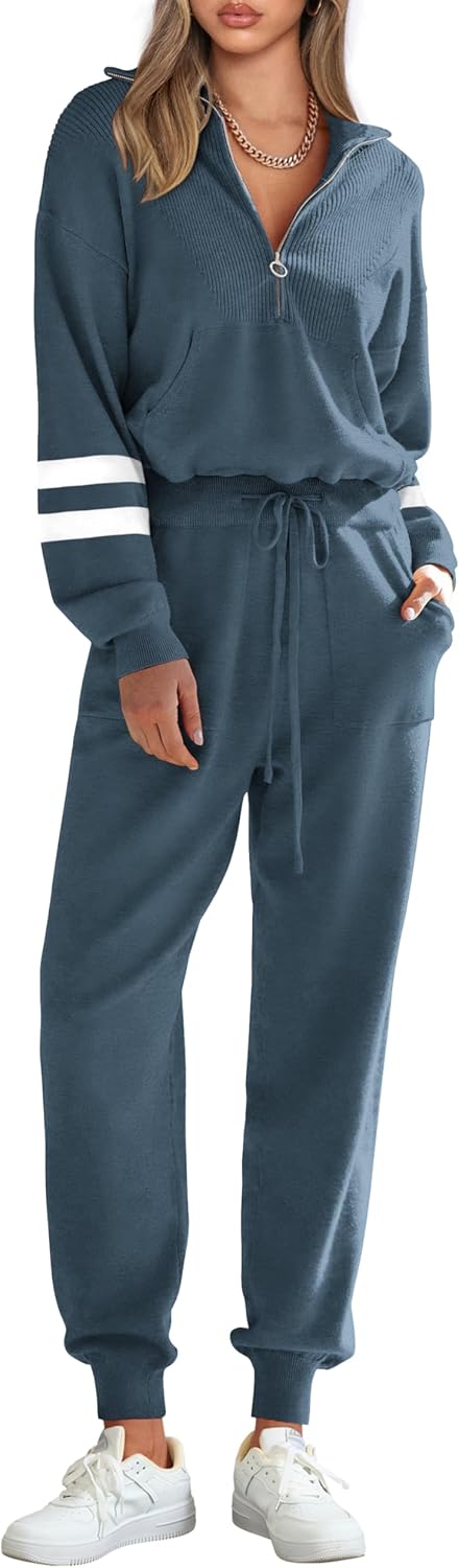 PRETTYGARDEN Women's 2 Piece Sweater Set Pullover Zip Up Sweatshirt Jogger Sweatpants Tracksuit Casual Outfit