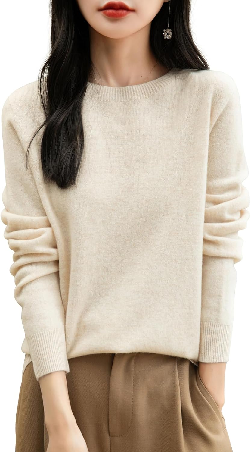 Women's 100% Merino Wool 2025 Fall Winter First-Line Ready to Wear Long Sleeve Seamless Knit Crewneck Sweater