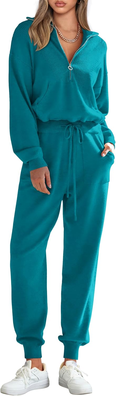 PRETTYGARDEN Women's 2 Piece Sweater Set Pullover Zip Up Sweatshirt Jogger Sweatpants Tracksuit Casual Outfit