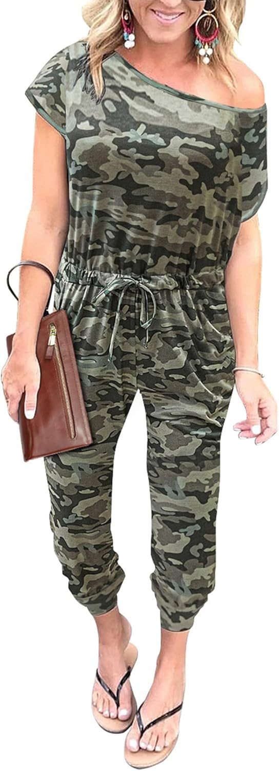 PRETTYGARDEN Jumpsuits for Women 2025 Dressy Casual Off Shoulder Romper Outfits Spring Vacation Travel Summer Lounge Clothes