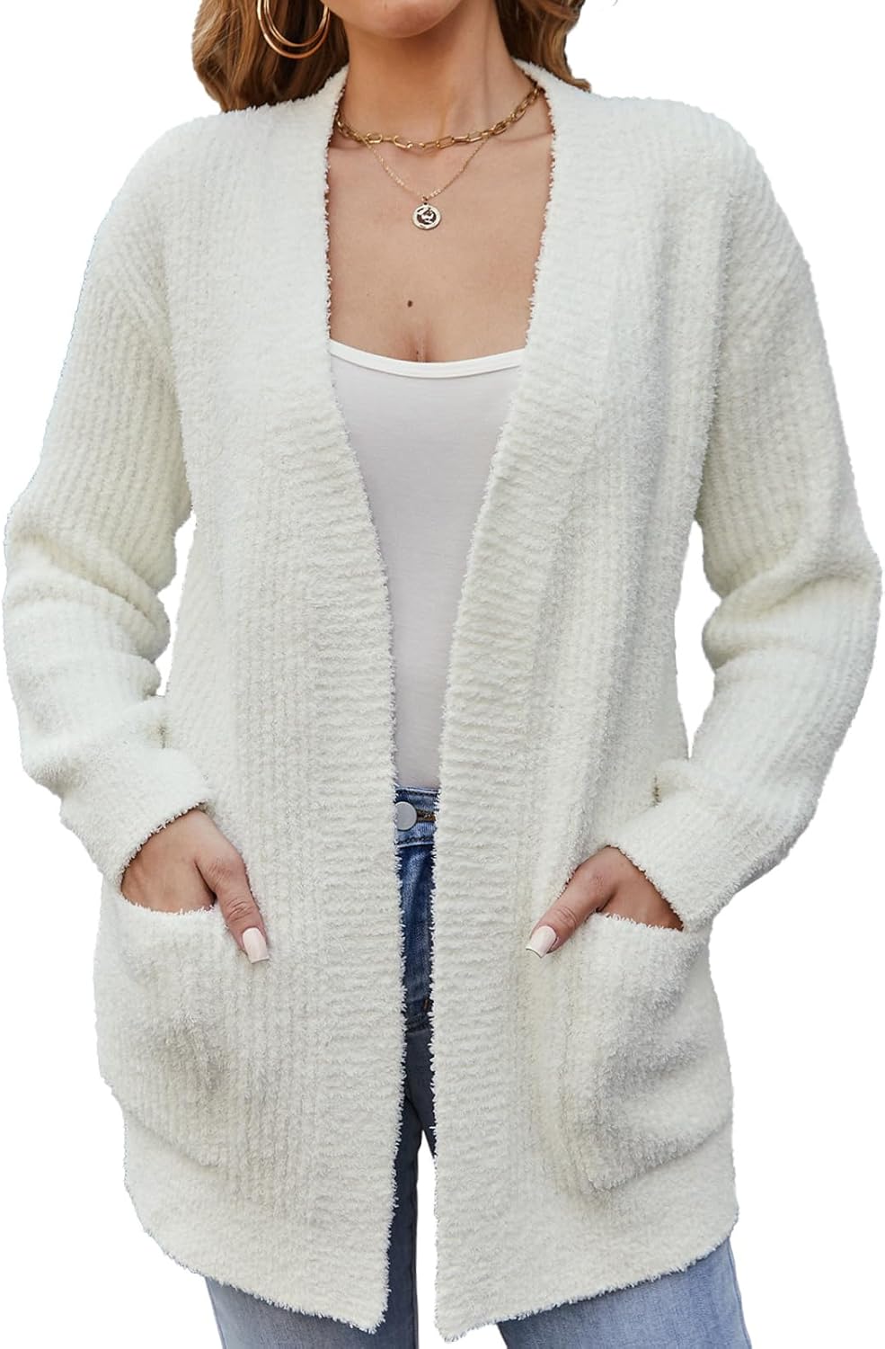Snuggle Sac Cardigan Sweaters for Women with Pocket Trendy Casual Long Sleeve Tops Open Front Fall Winter Coats