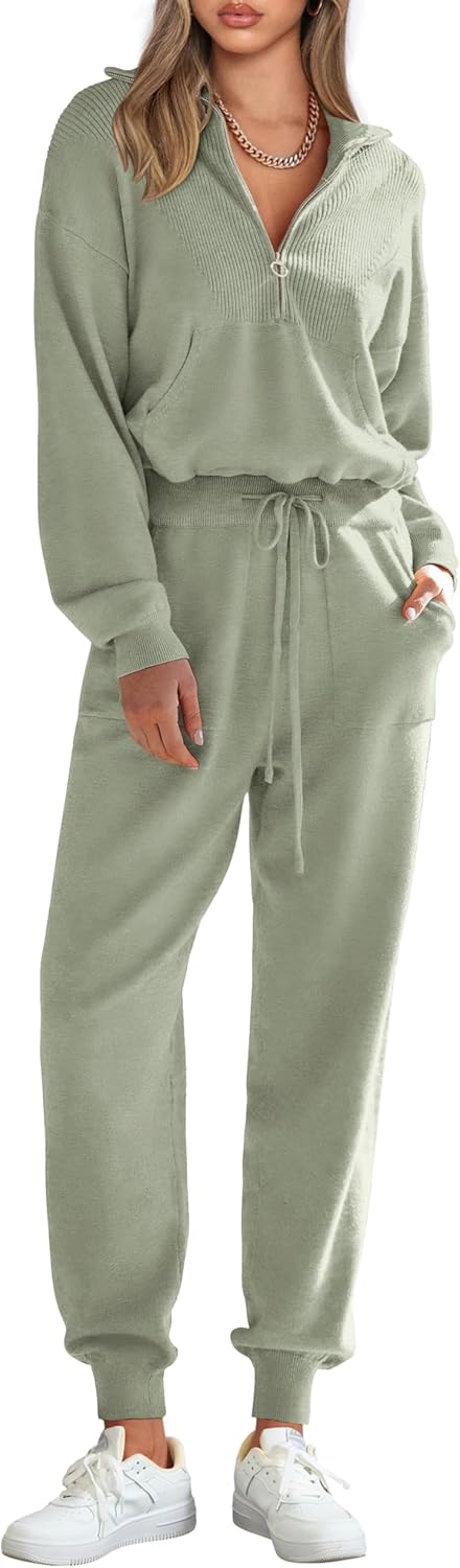 PRETTYGARDEN Women's 2 Piece Sweater Set Pullover Zip Up Sweatshirt Jogger Sweatpants Tracksuit Casual Outfit