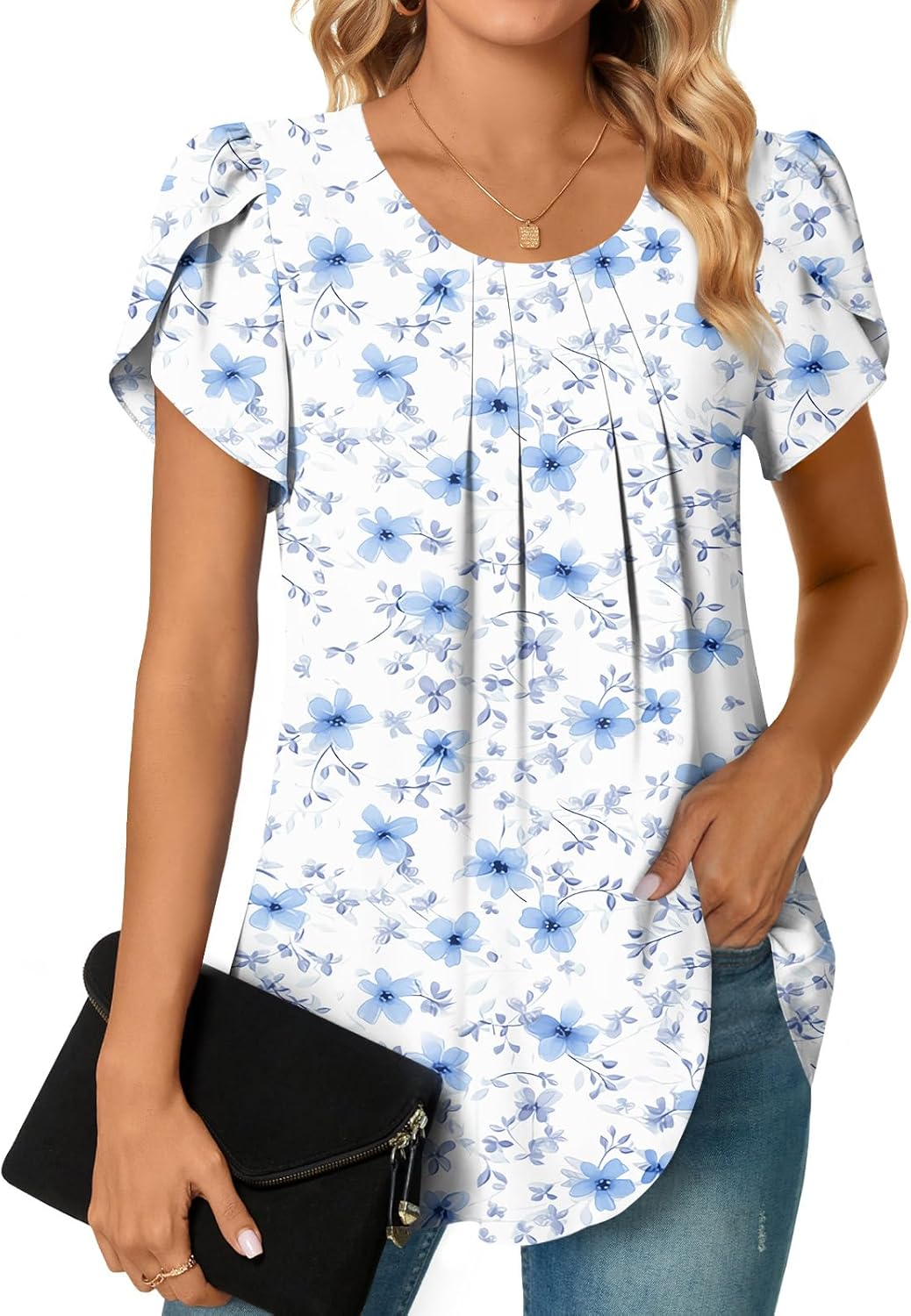 Bestbee Womens Plus Size Tops Dressy Casual Summer Chiffon Blouses Short Sleeve Dress Shirts Business Loose Fit Tunics