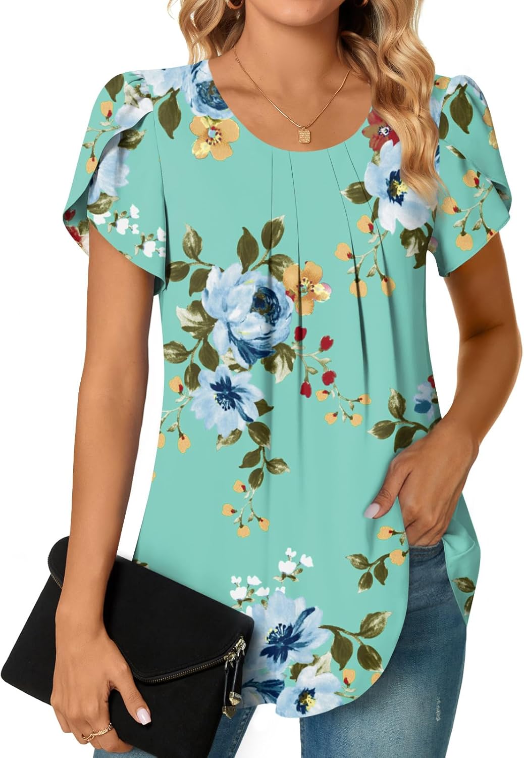 Bestbee Womens Plus Size Tops Dressy Casual Summer Chiffon Blouses Short Sleeve Dress Shirts Business Loose Fit Tunics
