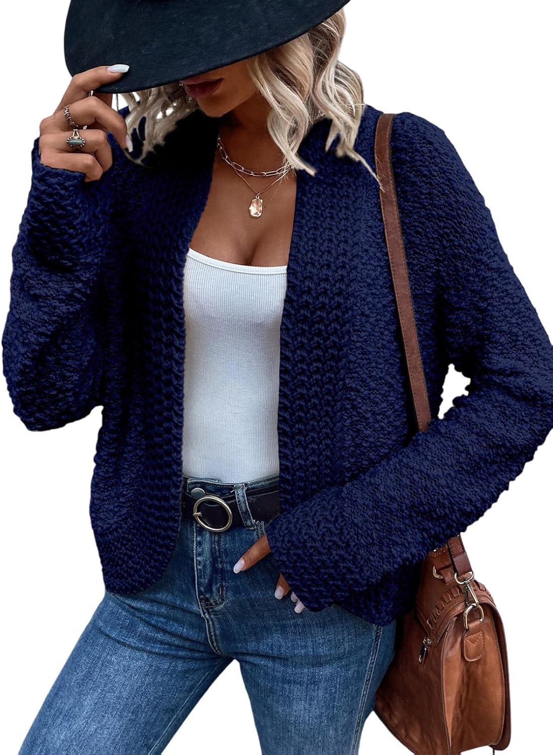Dokotoo Women's 2025 Fashion Casual Open Front Long Sleeve Chunky Knit Cardigans Sweaters Outerwear Coats