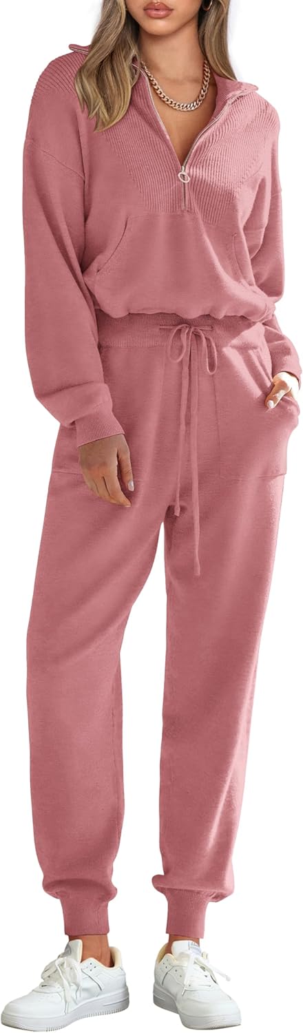 PRETTYGARDEN Women's 2 Piece Sweater Set Pullover Zip Up Sweatshirt Jogger Sweatpants Tracksuit Casual Outfit
