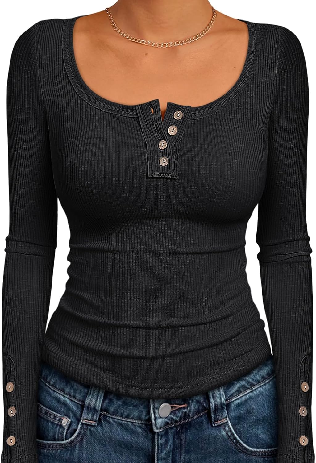 Kissfix Womens Long Sleeve Shirts Fall Clothes Henley Tops Business Casual Ribbed Blouses Fashion Trendy Outfits 2025