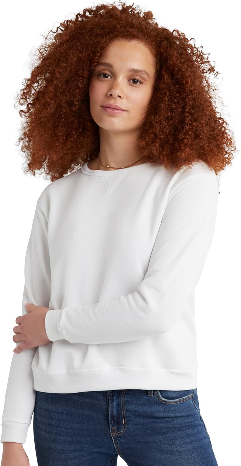 Hanes Crewneck, EcoSmart Fleece Pullover with V-Notch, Sweatshirt for Women