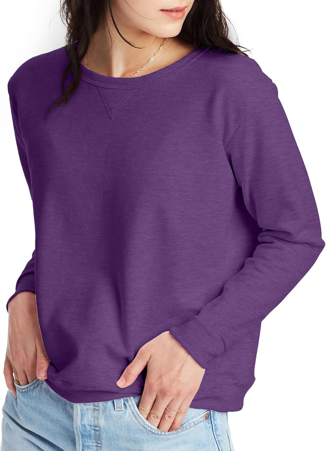 Hanes Crewneck, EcoSmart Fleece Pullover with V-Notch, Sweatshirt for Women