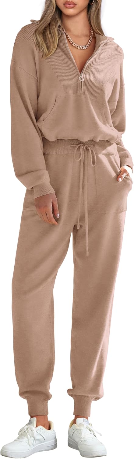 PRETTYGARDEN Women's 2 Piece Sweater Set Pullover Zip Up Sweatshirt Jogger Sweatpants Tracksuit Casual Outfit