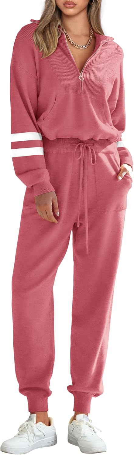 PRETTYGARDEN Women's 2 Piece Sweater Set Pullover Zip Up Sweatshirt Jogger Sweatpants Tracksuit Casual Outfit