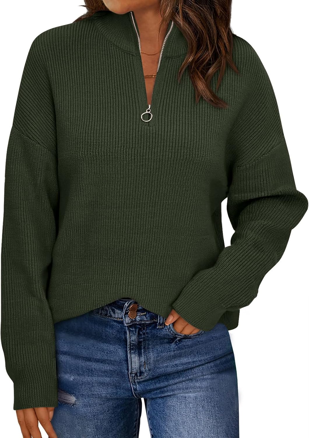 LILLUSORY Women's Quarter Zip Striped Oversized Sweater 2025 Mock Turtleneck Fall Fashion Outfit