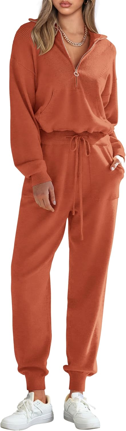 PRETTYGARDEN Women's 2 Piece Sweater Set Pullover Zip Up Sweatshirt Jogger Sweatpants Tracksuit Casual Outfit