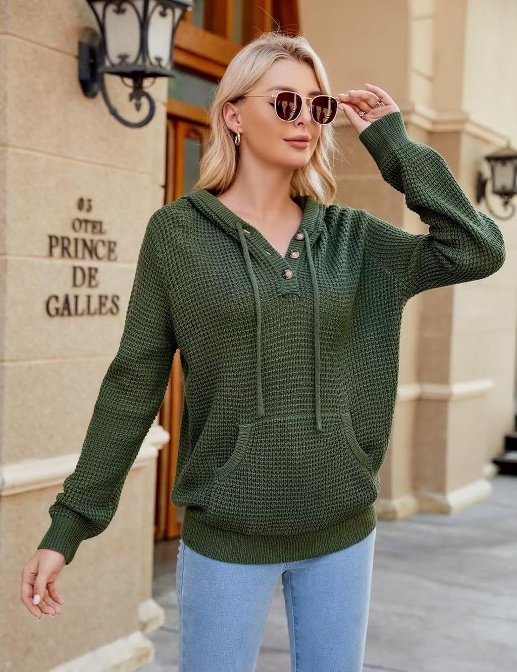 VIMPUNEC 2025 Fall Womens Hoodies Oversized Casual Fashion Sweaters Long Sleeve V Neck Knit Pullover Tops