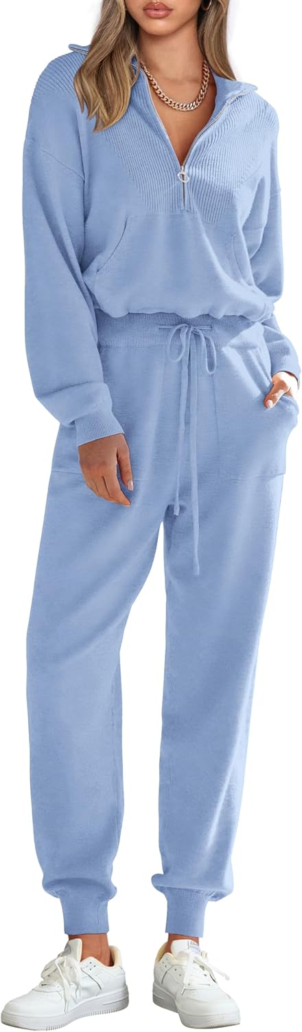 PRETTYGARDEN Women's 2 Piece Sweater Set Pullover Zip Up Sweatshirt Jogger Sweatpants Tracksuit Casual Outfit