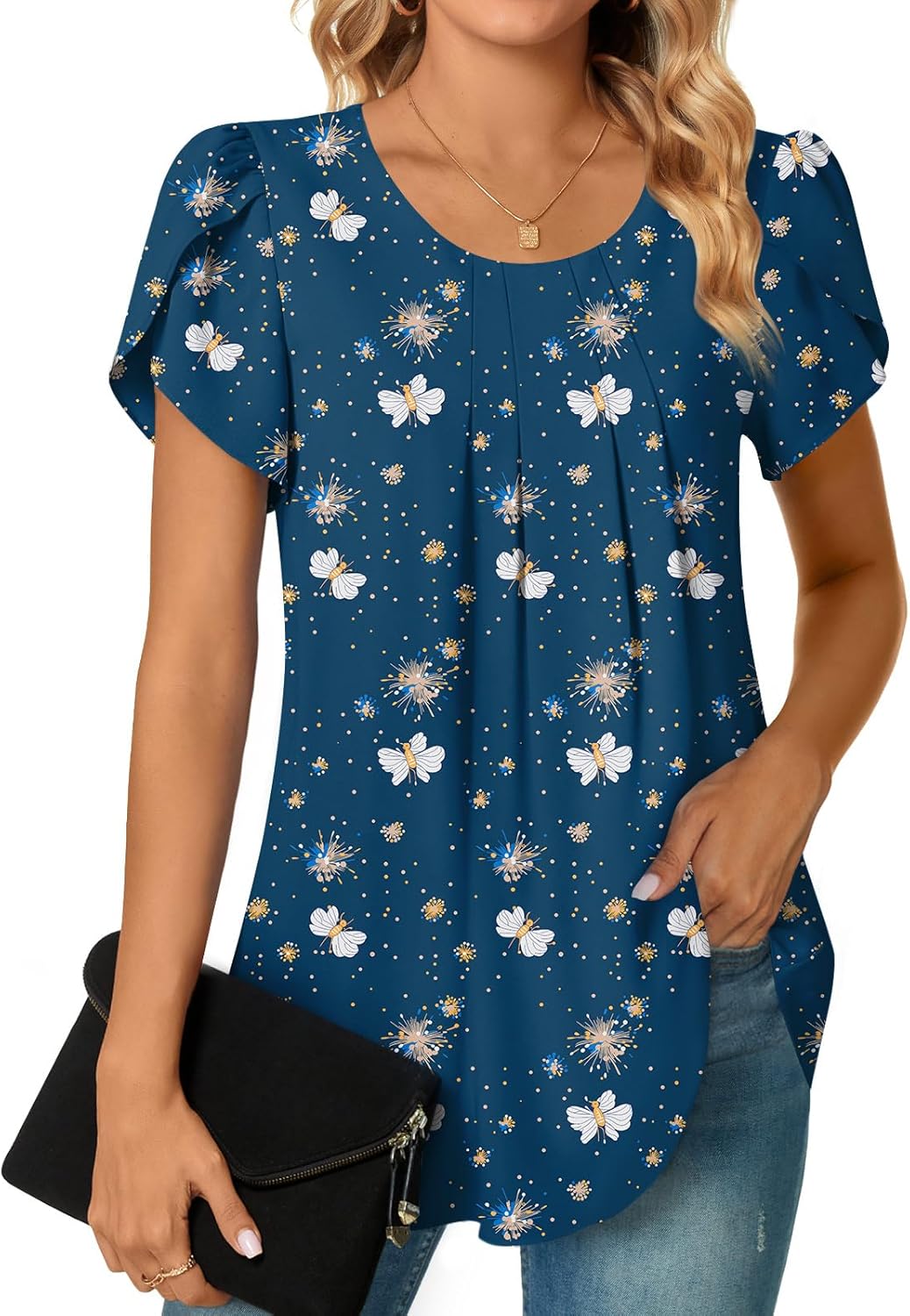 Bestbee Womens Plus Size Tops Dressy Casual Summer Chiffon Blouses Short Sleeve Dress Shirts Business Loose Fit Tunics