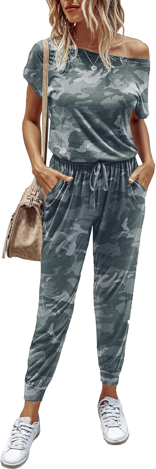 PRETTYGARDEN Jumpsuits for Women 2025 Dressy Casual Off Shoulder Romper Outfits Spring Vacation Travel Summer Lounge Clothes