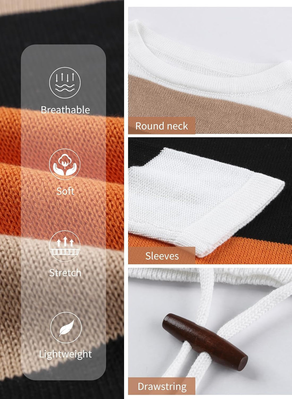 Dokotoo Womens Sweaters Striped Fall Winter Outfits 2025 Crewneck Drawstring Color Block Fashion Clothing