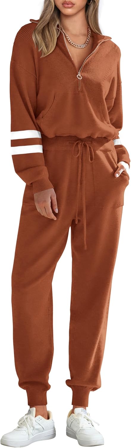 PRETTYGARDEN Women's 2 Piece Sweater Set Pullover Zip Up Sweatshirt Jogger Sweatpants Tracksuit Casual Outfit