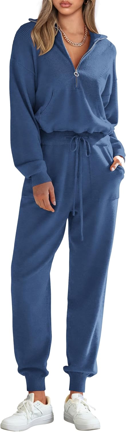 PRETTYGARDEN Women's 2 Piece Sweater Set Pullover Zip Up Sweatshirt Jogger Sweatpants Tracksuit Casual Outfit