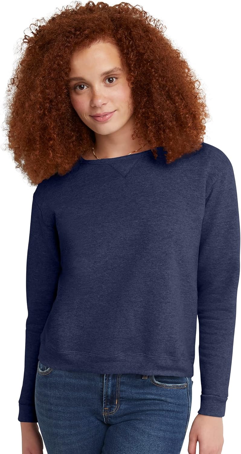Hanes Crewneck, EcoSmart Fleece Pullover with V-Notch, Sweatshirt for Women