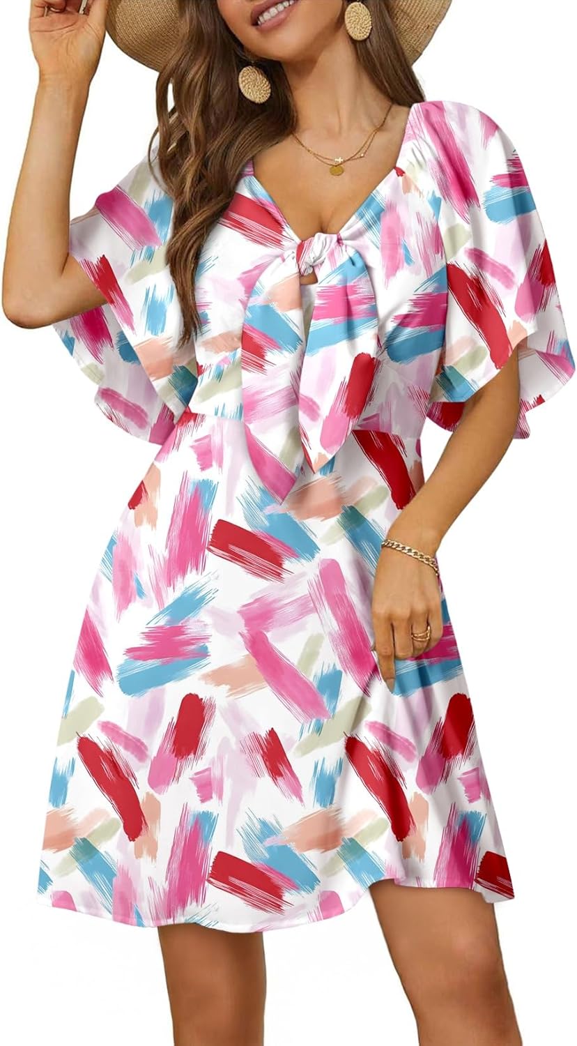 Dokotoo Womens Dresses 2025 Summer Fall Deep V Neck Elegant Bow tie Mini Dress S-XL