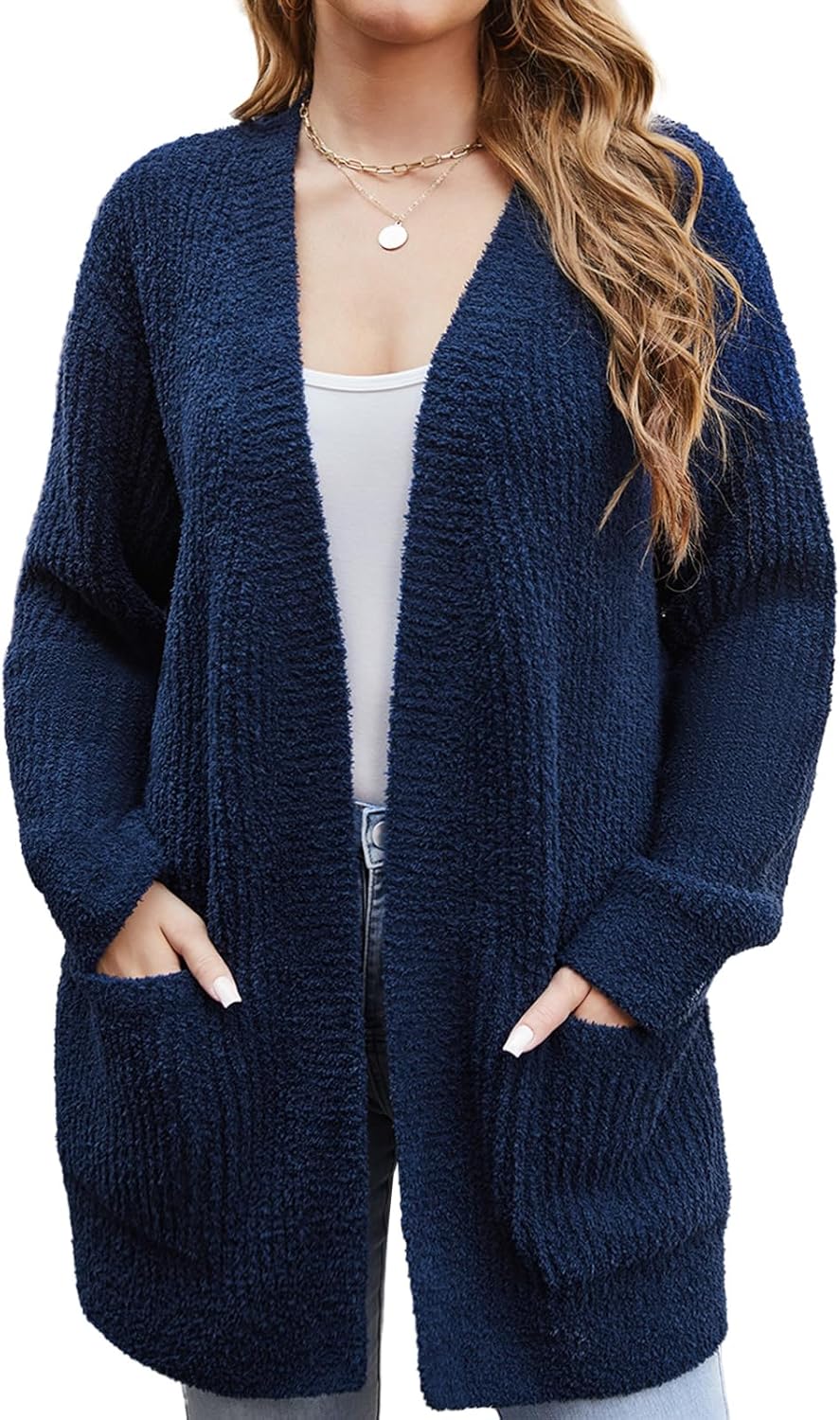 Snuggle Sac Cardigan Sweaters for Women with Pocket Trendy Casual Long Sleeve Tops Open Front Fall Winter Coats