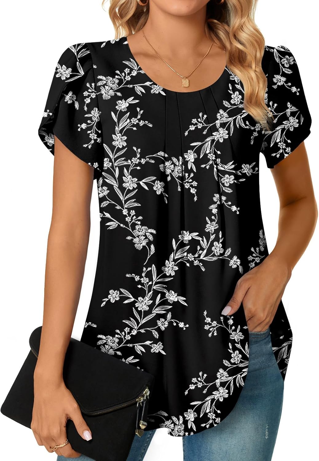 Bestbee Womens Plus Size Tops Dressy Casual Summer Chiffon Blouses Short Sleeve Dress Shirts Business Loose Fit Tunics