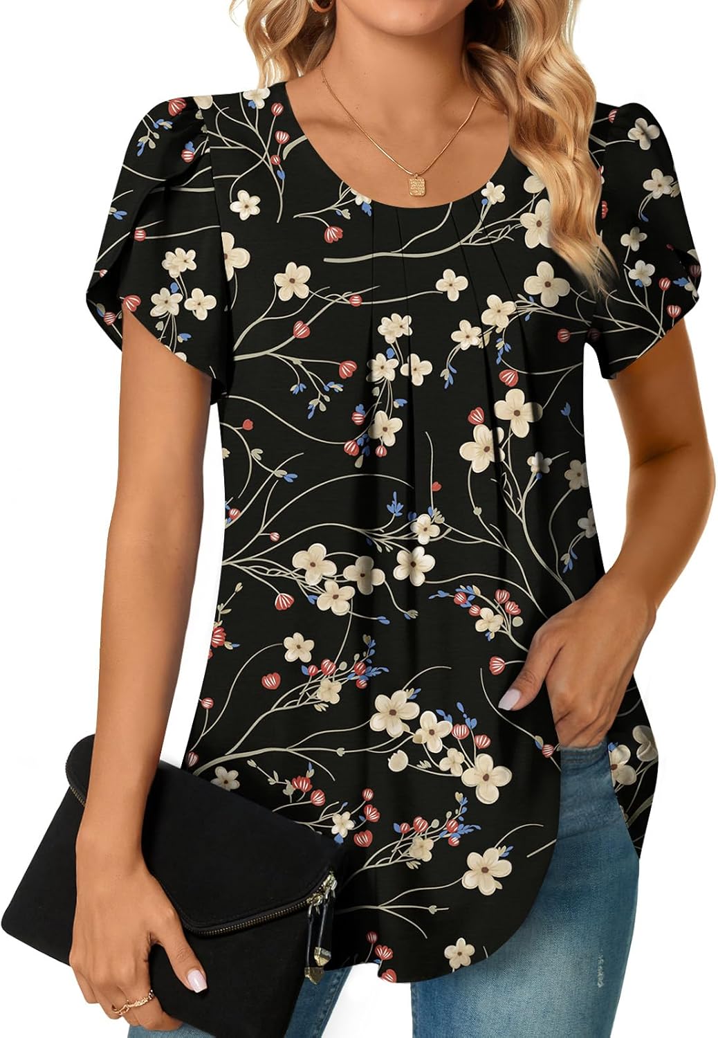 Bestbee Womens Plus Size Tops Dressy Casual Summer Chiffon Blouses Short Sleeve Dress Shirts Business Loose Fit Tunics