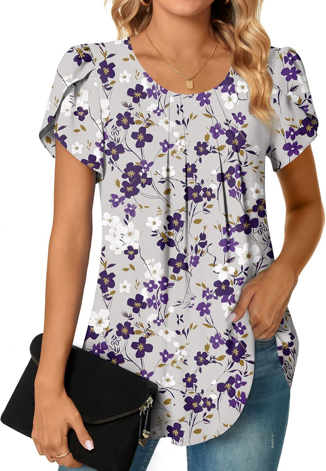 Bestbee Womens Plus Size Tops Dressy Casual Summer Chiffon Blouses Short Sleeve Dress Shirts Business Loose Fit Tunics
