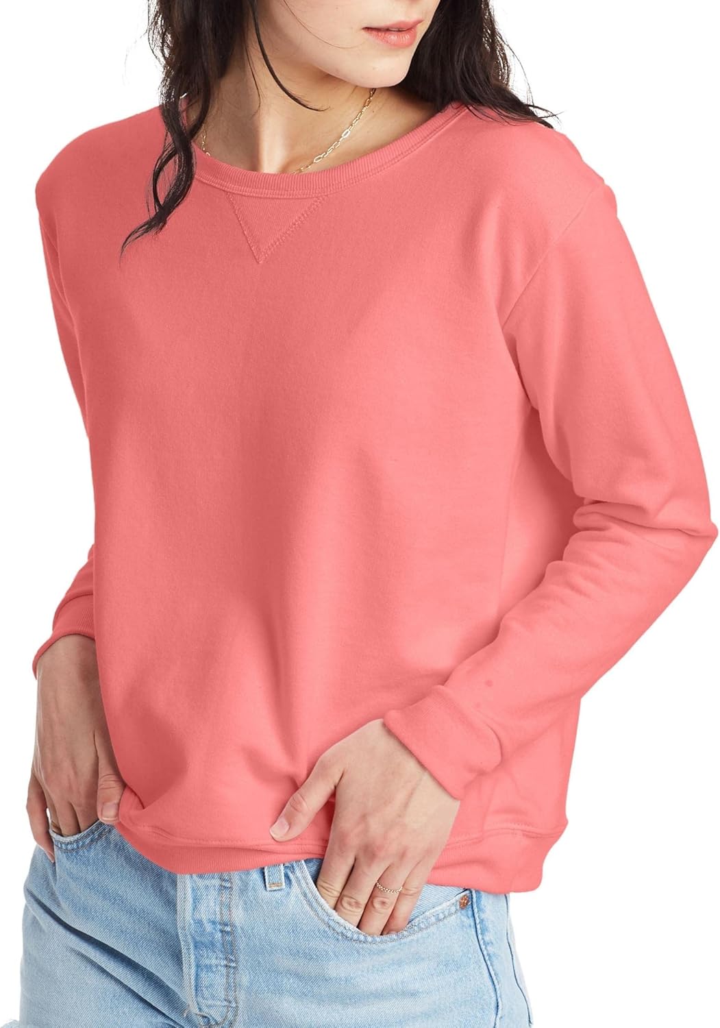 Hanes Crewneck, EcoSmart Fleece Pullover with V-Notch, Sweatshirt for Women