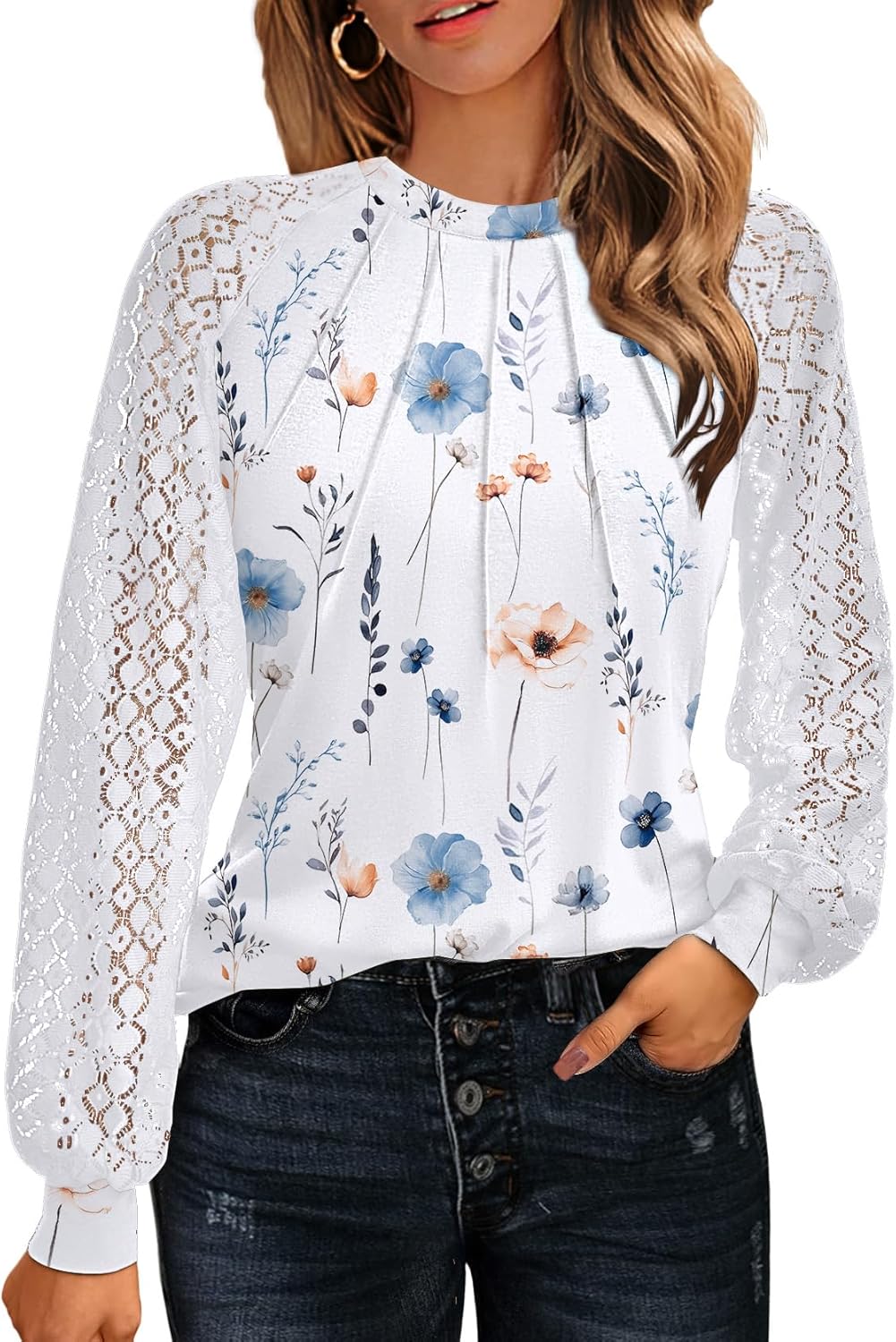 HOTOUCH Womens Lace Short/Long Sleeve Tops Fall Dressy Casual Blouses Business Work Shirts Fashion Clothe Trendy Outfits