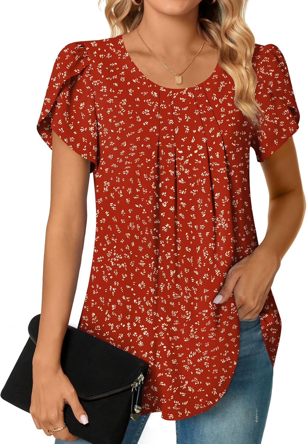 Bestbee Womens Plus Size Tops Dressy Casual Summer Chiffon Blouses Short Sleeve Dress Shirts Business Loose Fit Tunics