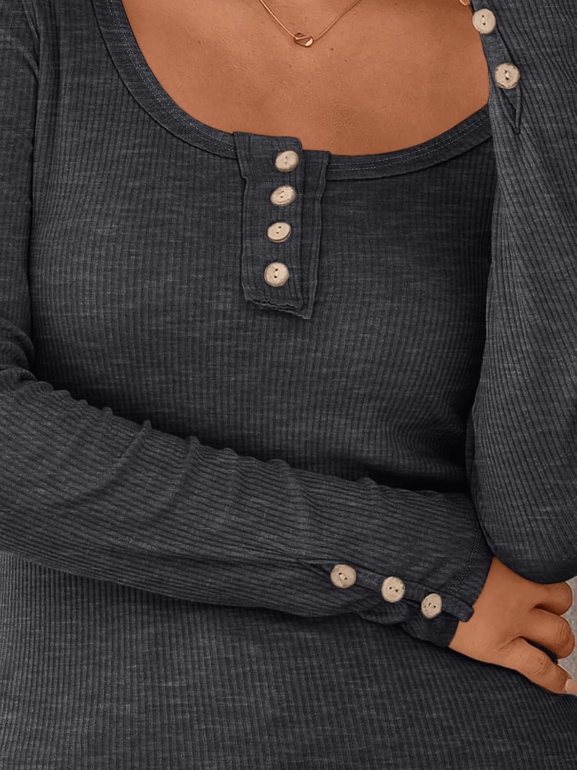 Kissfix Womens Long Sleeve Shirts Fall Clothes Henley Tops Business Casual Ribbed Blouses Fashion Trendy Outfits 2025