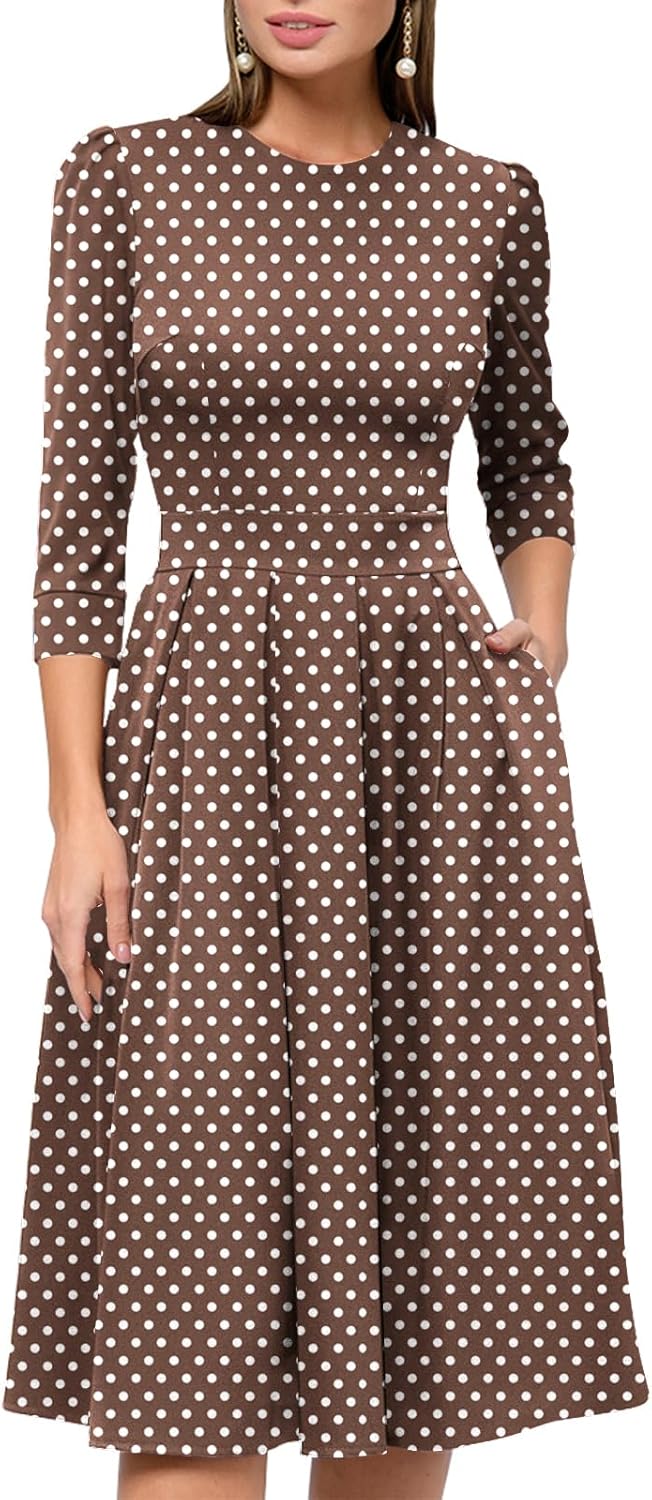Simple Flavor Women's Floral Vintage Dress Elegant Midi Evening Dress 3/4 Sleeves