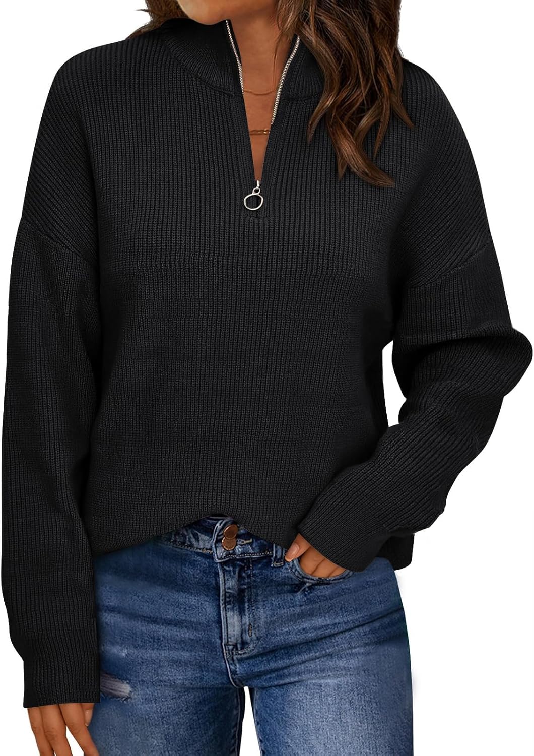 LILLUSORY Women's Quarter Zip Striped Oversized Sweater 2025 Mock Turtleneck Fall Fashion Outfit