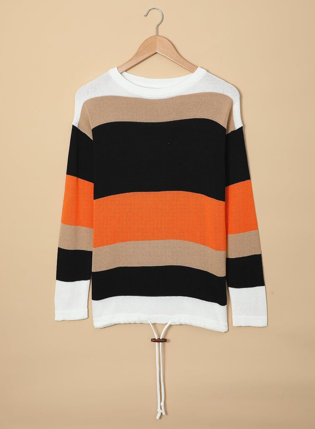 Dokotoo Womens Sweaters Striped Fall Winter Outfits 2025 Crewneck Drawstring Color Block Fashion Clothing