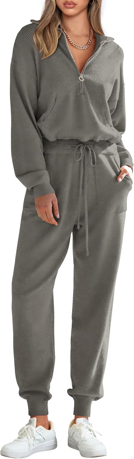 PRETTYGARDEN Women's 2 Piece Sweater Set Pullover Zip Up Sweatshirt Jogger Sweatpants Tracksuit Casual Outfit