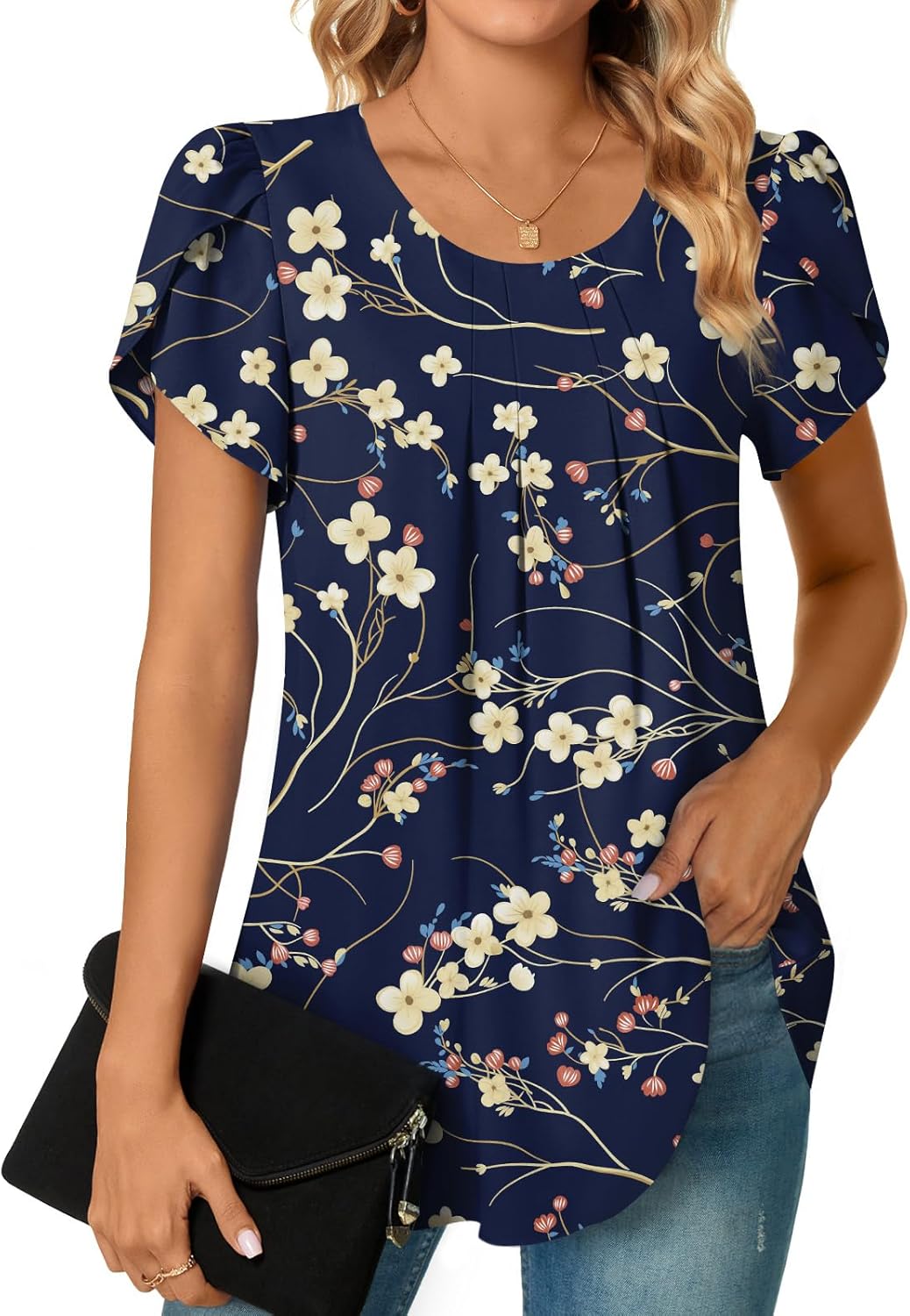 Bestbee Womens Plus Size Tops Dressy Casual Summer Chiffon Blouses Short Sleeve Dress Shirts Business Loose Fit Tunics