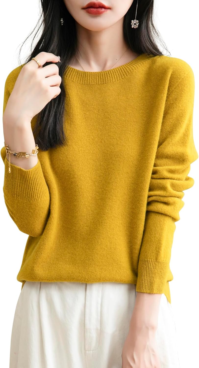 Women's 100% Merino Wool 2025 Fall Winter First-Line Ready to Wear Long Sleeve Seamless Knit Crewneck Sweater
