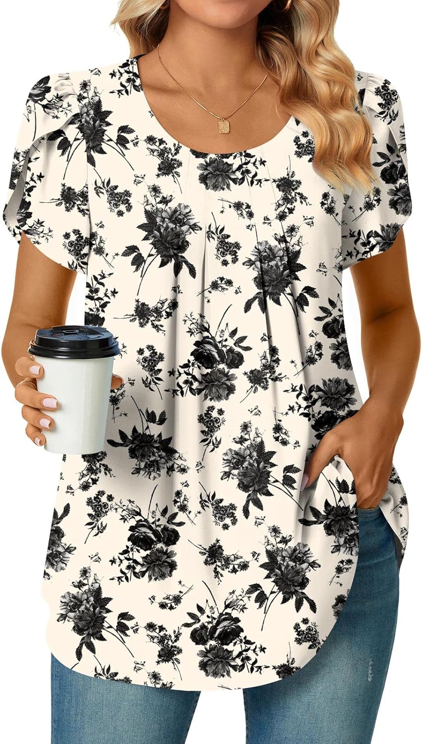 Bestbee Womens Plus Size Tops Dressy Casual Summer Chiffon Blouses Short Sleeve Dress Shirts Business Loose Fit Tunics