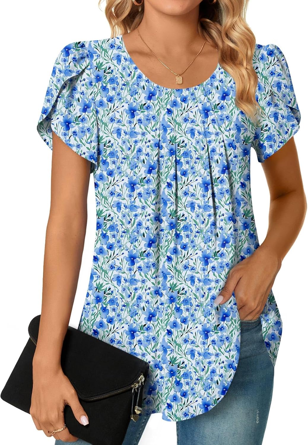 Bestbee Womens Plus Size Tops Dressy Casual Summer Chiffon Blouses Short Sleeve Dress Shirts Business Loose Fit Tunics