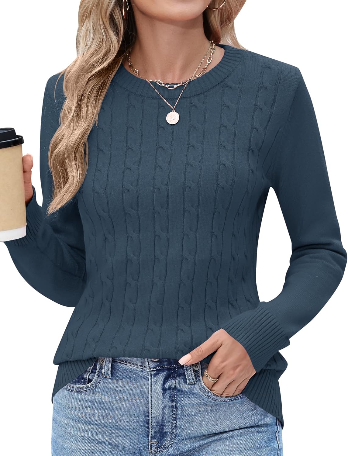 Rapbin Women Crew Neck Long Sleeve Sweater Fall Lightweight Pullover Tops Dressy Casual Basic Clothes 2025