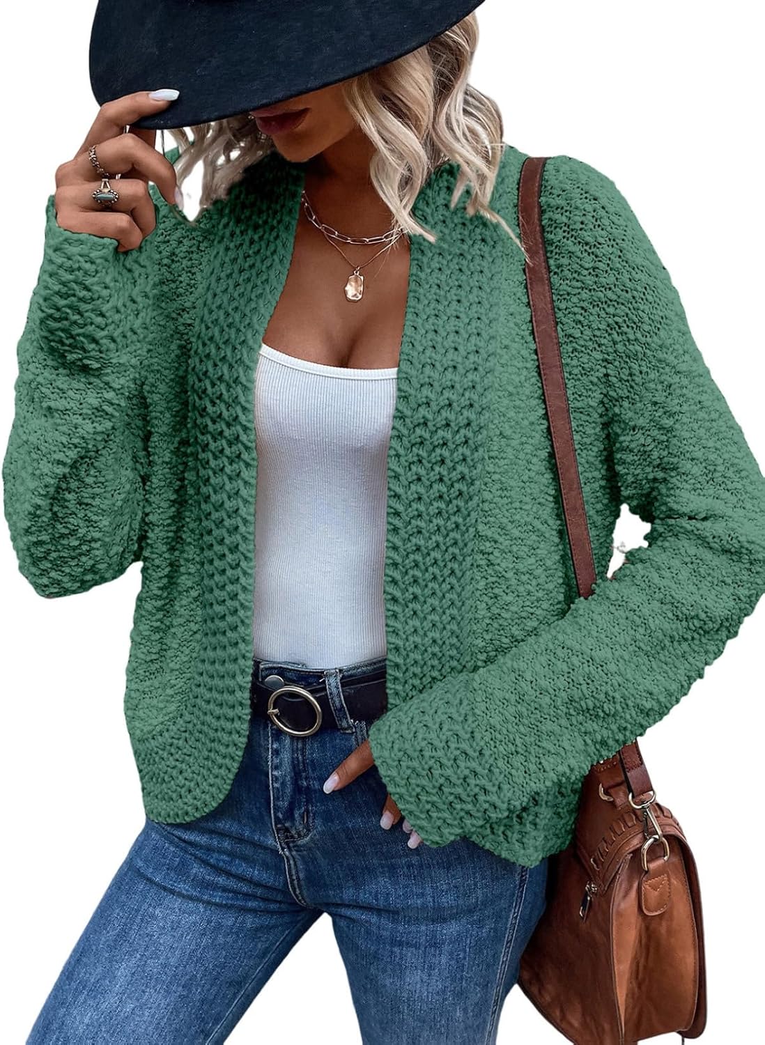 Dokotoo Women's 2025 Fashion Casual Open Front Long Sleeve Chunky Knit Cardigans Sweaters Outerwear Coats