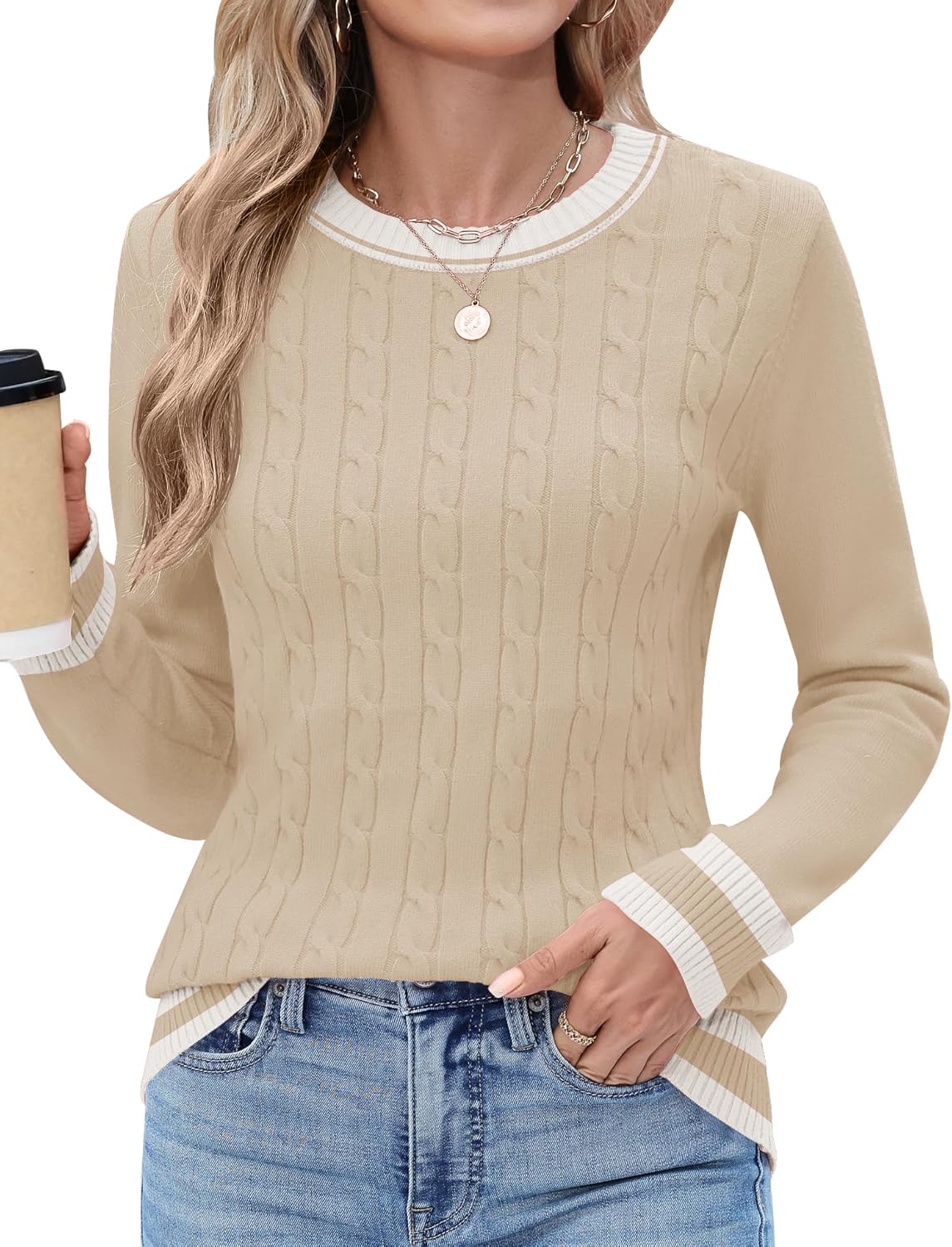 Rapbin Women Crew Neck Long Sleeve Sweater Fall Lightweight Pullover Tops Dressy Casual Basic Clothes 2025