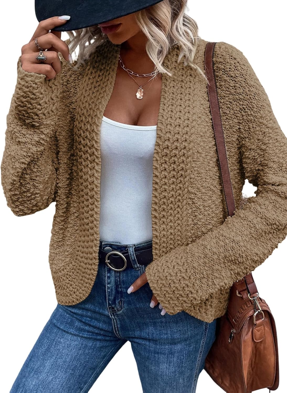 Dokotoo Women's 2025 Fashion Casual Open Front Long Sleeve Chunky Knit Cardigans Sweaters Outerwear Coats