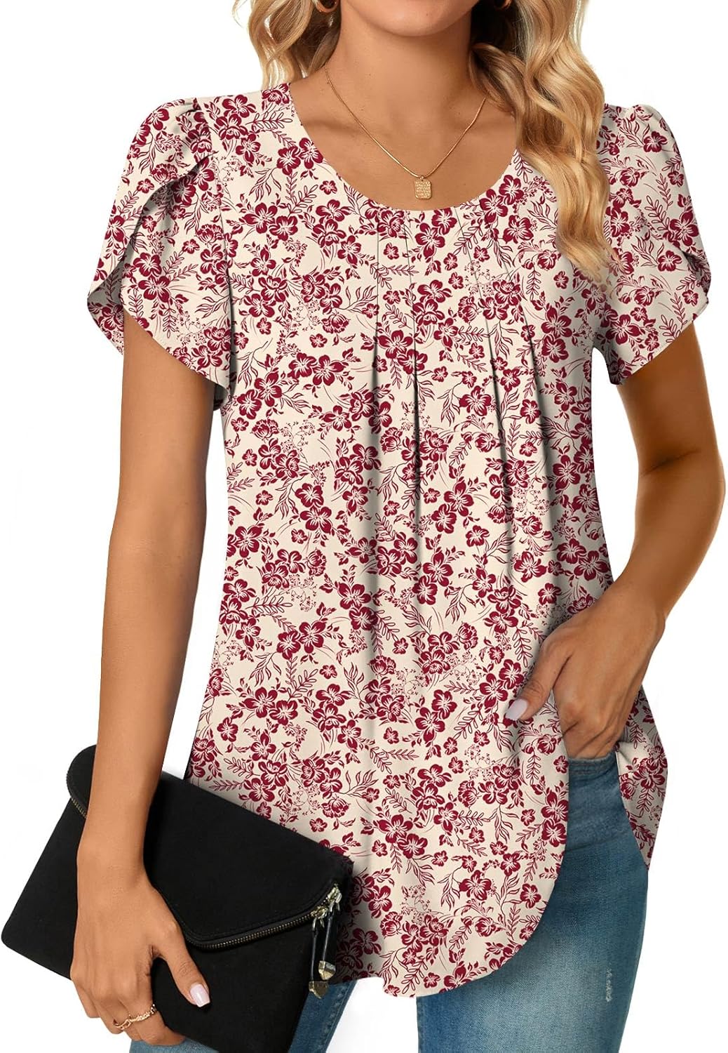 Bestbee Womens Plus Size Tops Dressy Casual Summer Chiffon Blouses Short Sleeve Dress Shirts Business Loose Fit Tunics