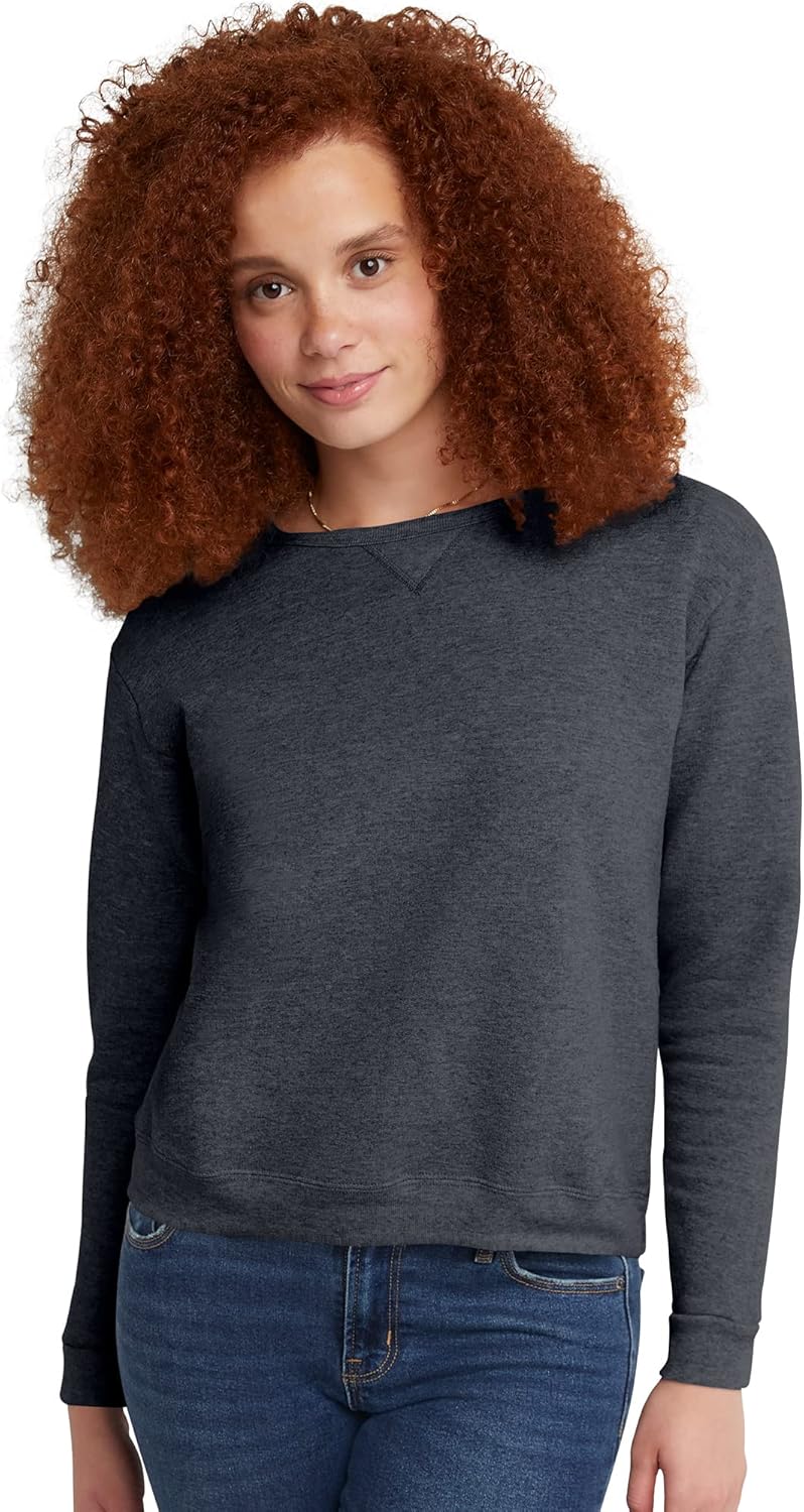 Hanes Crewneck, EcoSmart Fleece Pullover with V-Notch, Sweatshirt for Women